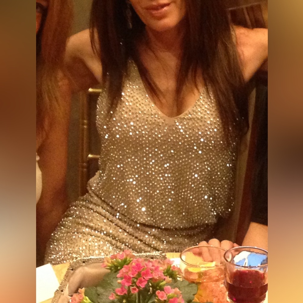 Sale  Champagne Mesh Silver Studded Dress